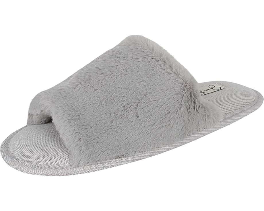 Jessica Simpson Women's Plush Faux Fur Fuzzy Slide On Open Toe Slipper With Memory Foam